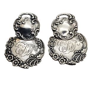 Foree Sterling Silver Earrings Luggage Tag Dangle 925 Victorian Repousse Pierced